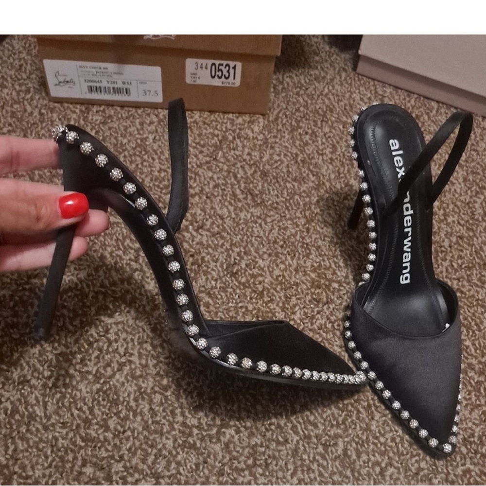 Alexander Wang Black Embellished Slingback Heels